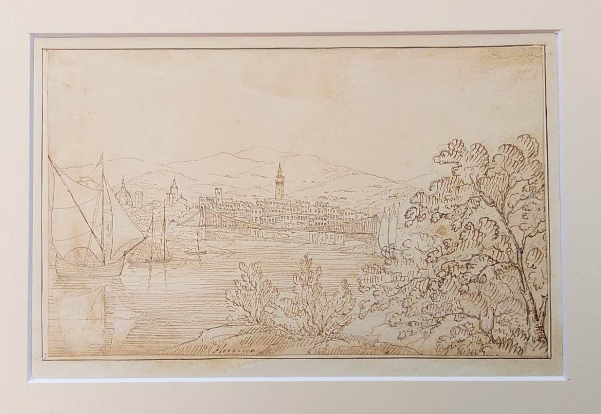 Deux Vues De Florence - Dessins - XIX Siècle-photo-2