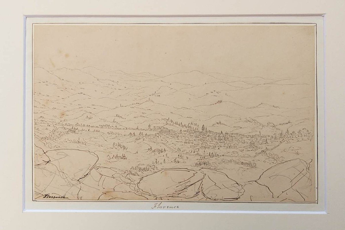 Deux Vues De Florence - Dessins - XIX Siècle-photo-3