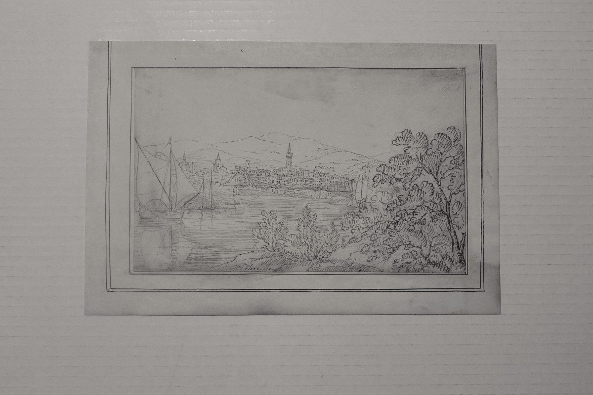Deux Vues De Florence - Dessins - XIX Siècle-photo-1