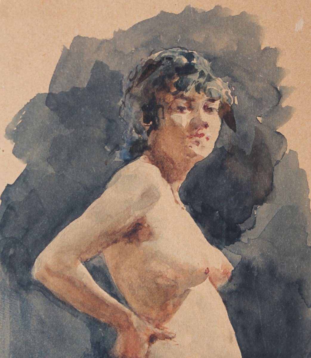 Nu Féminin - Aquarelle - Artiste Romain - 19ème siècle - Rome-photo-2
