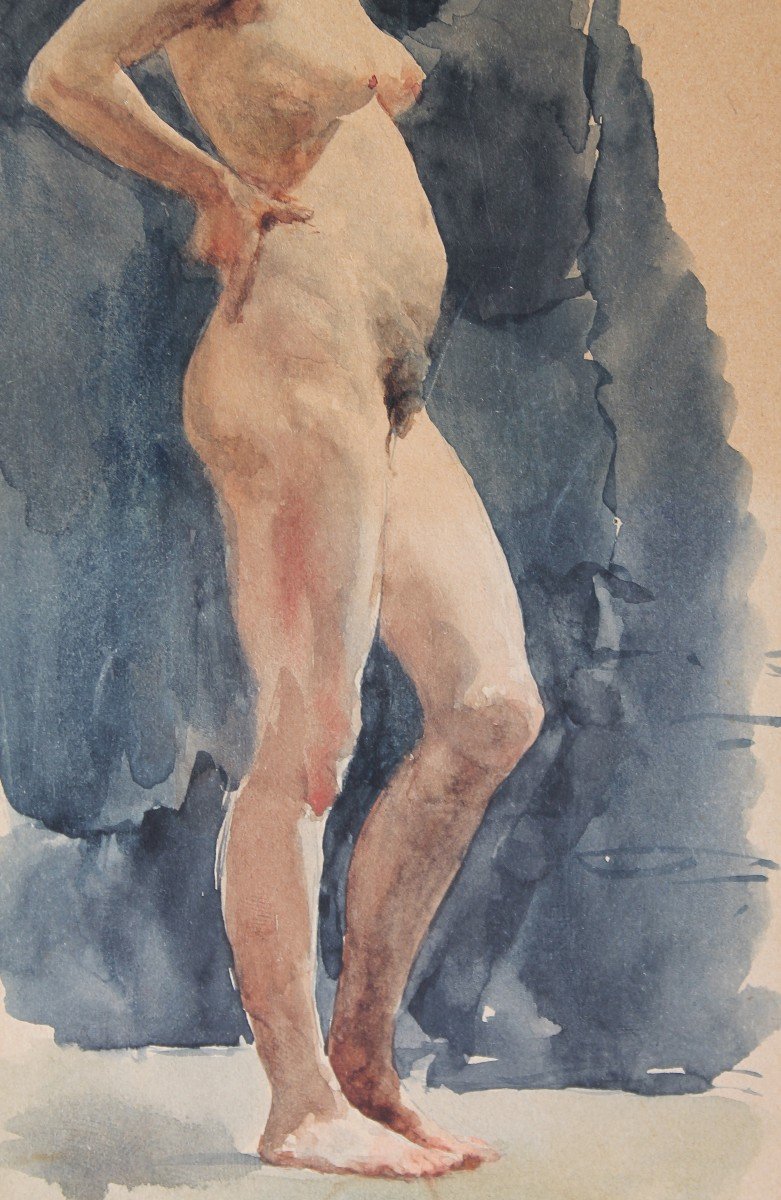 Nu Féminin - Aquarelle - Artiste Romain - 19ème siècle - Rome-photo-3