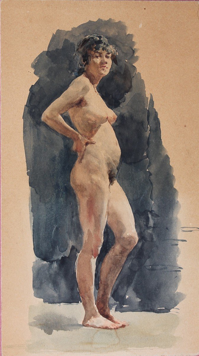 Nu Féminin - Aquarelle - Artiste Romain - 19ème siècle - Rome