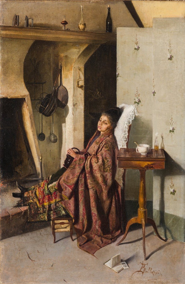 Enea Ballarini - Huile Sur Toile d'Origine - XIXe - Signé