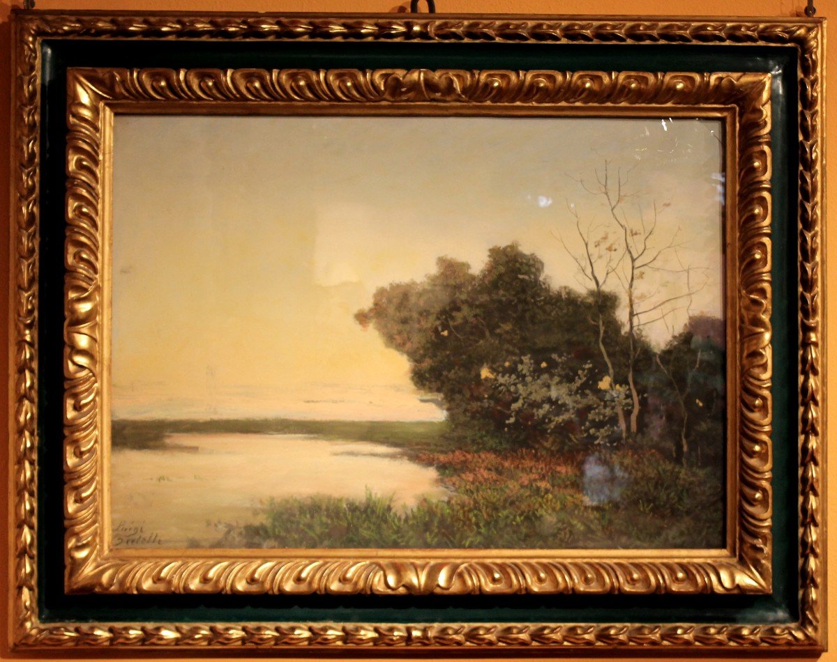Luigi Bertelli - Pastel - Paysage - Bologne - XXe - Sign&eacute;-photo-2