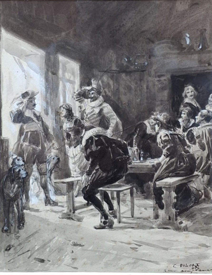 Charles Delort  Capitaine Fracasse Théophile Gautier Pen Ink Signed Illustration