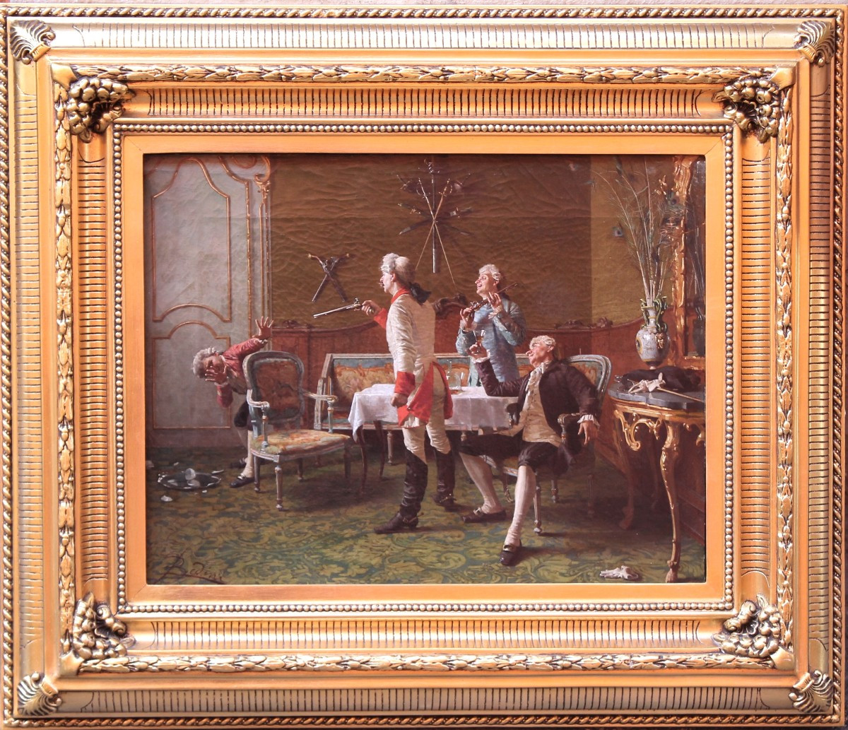 Paolo Bedini - scène en costume du XVIIIe siècle - Huile sur Toile - Signé - Bologne-photo-2