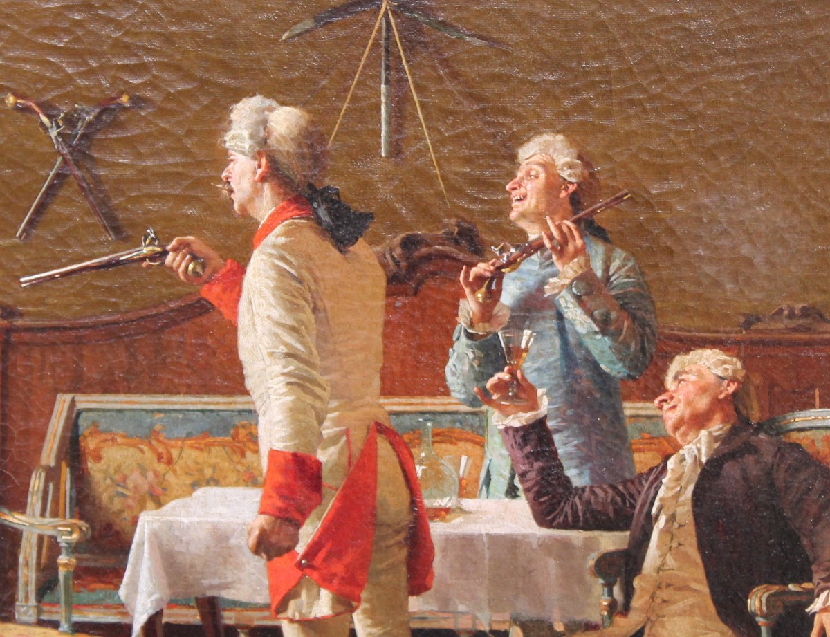 Paolo Bedini - scène en costume du XVIIIe siècle - Huile sur Toile - Signé - Bologne-photo-4