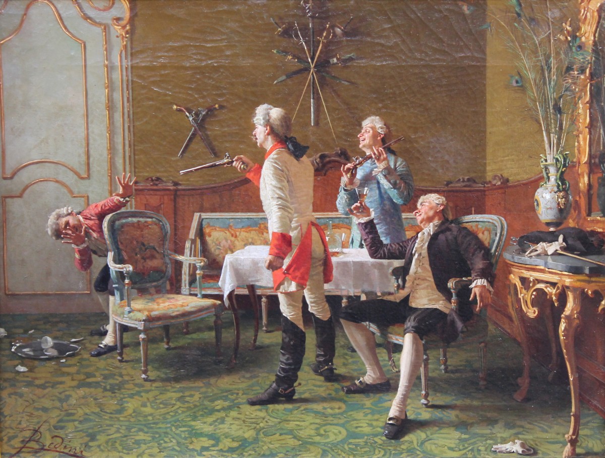 Paolo Bedini - scène en costume du XVIIIe siècle - Huile sur Toile - Signé - Bologne