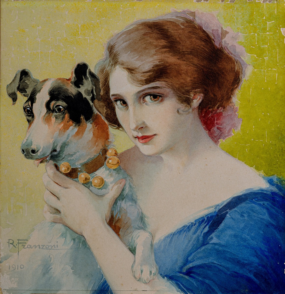 Roberto Franzoni - Portrait Of A Woman With A Jack Russel Terrier - Signed And Dated 1910