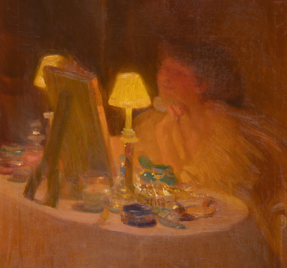 Alfredo Protti - Bologna - The Makeup - Oil On Canvas, Circa 1912-photo-3