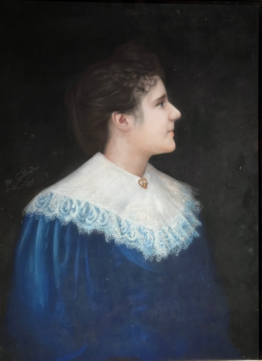 Artiste Francais - Portrait de jeune femme - Pastel - Signé - XIXe