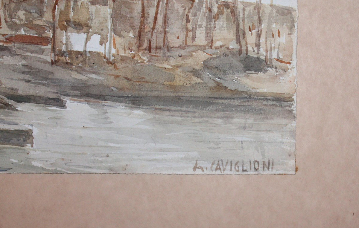 Angelo Caviglioni Landscape Watercolor Signed Futurism-photo-2