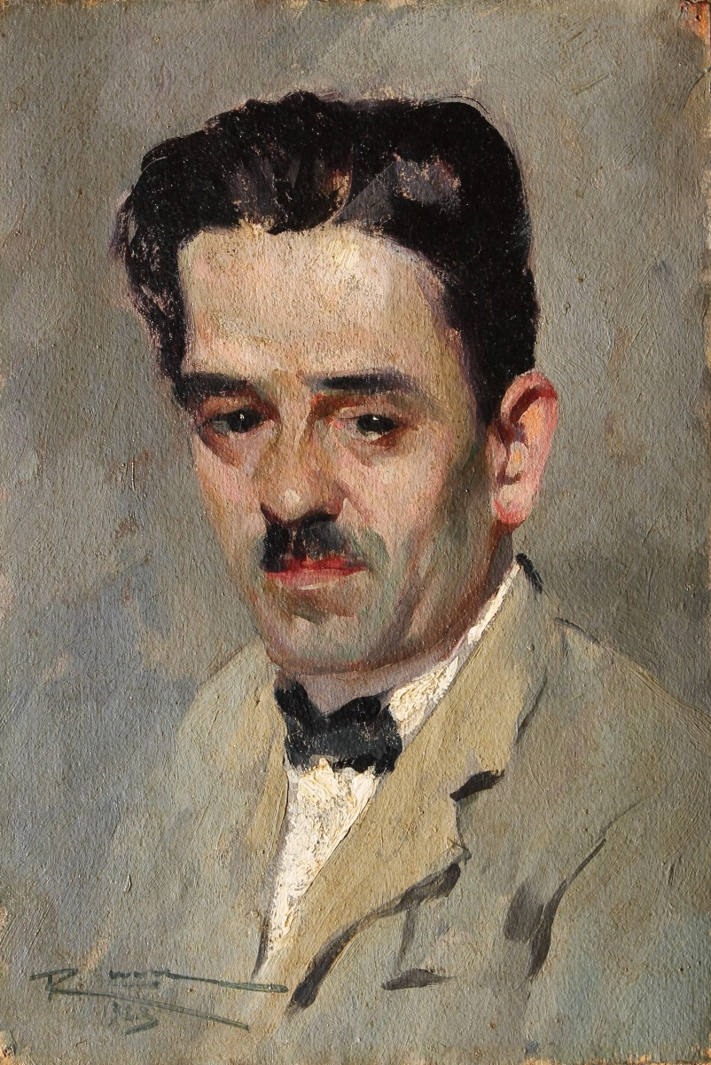 Leone Romolo - Naples - Portrait masculin Homme - Huile - Signé - Art deco - Autoportrait-photo-2