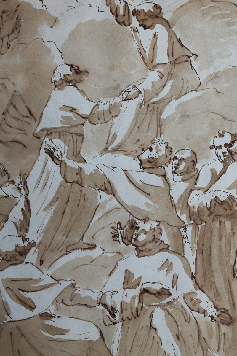 Dessin italien, seconde moitié du XVIIIe siècle. Saint en gloire-photo-3