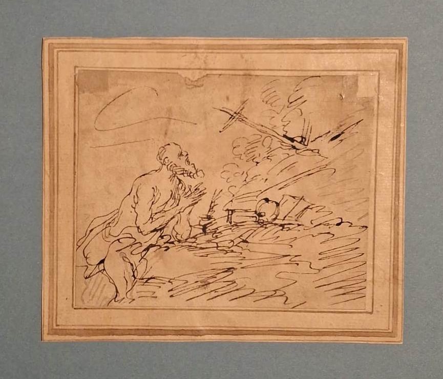 Dessin - Ecole Italienne - XVIIe siècle - Saint Gérome - Plume-photo-2