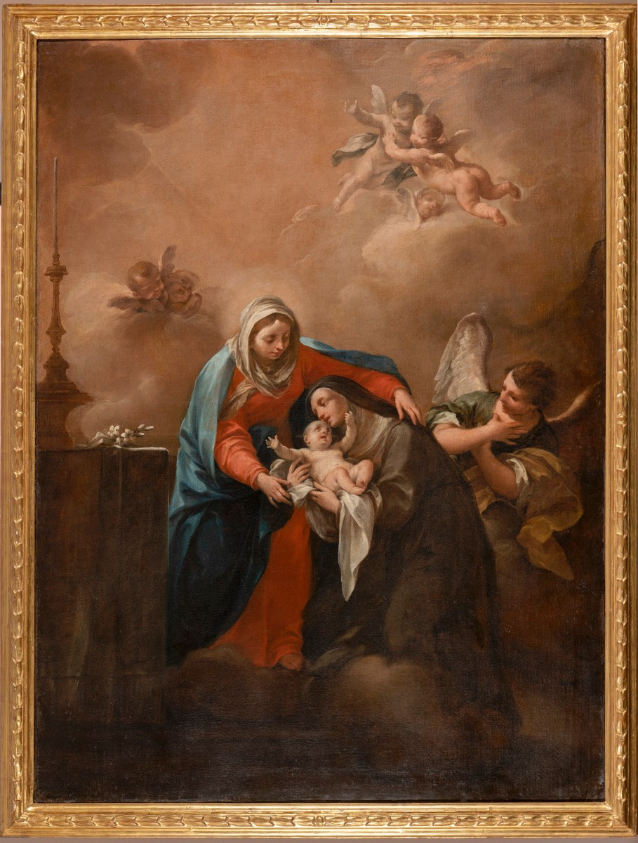 Giuseppe Varotti - Bologna - Signed Oil - Madonna Saint Catherine Vigri With Child  And Angel -photo-4