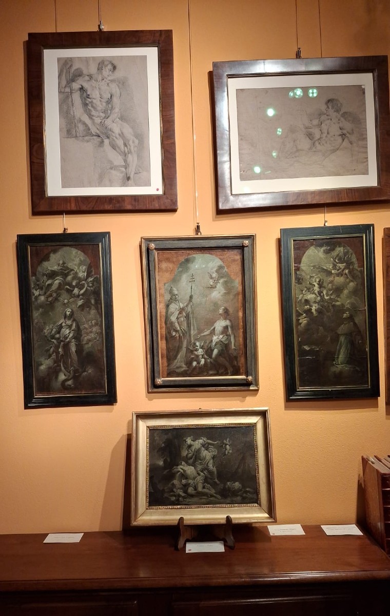 Giuseppe Varotti - Bologne - Huile  Signé- Vierge Enfant s.te Catherine Vigri Ange - Retable-photo-2