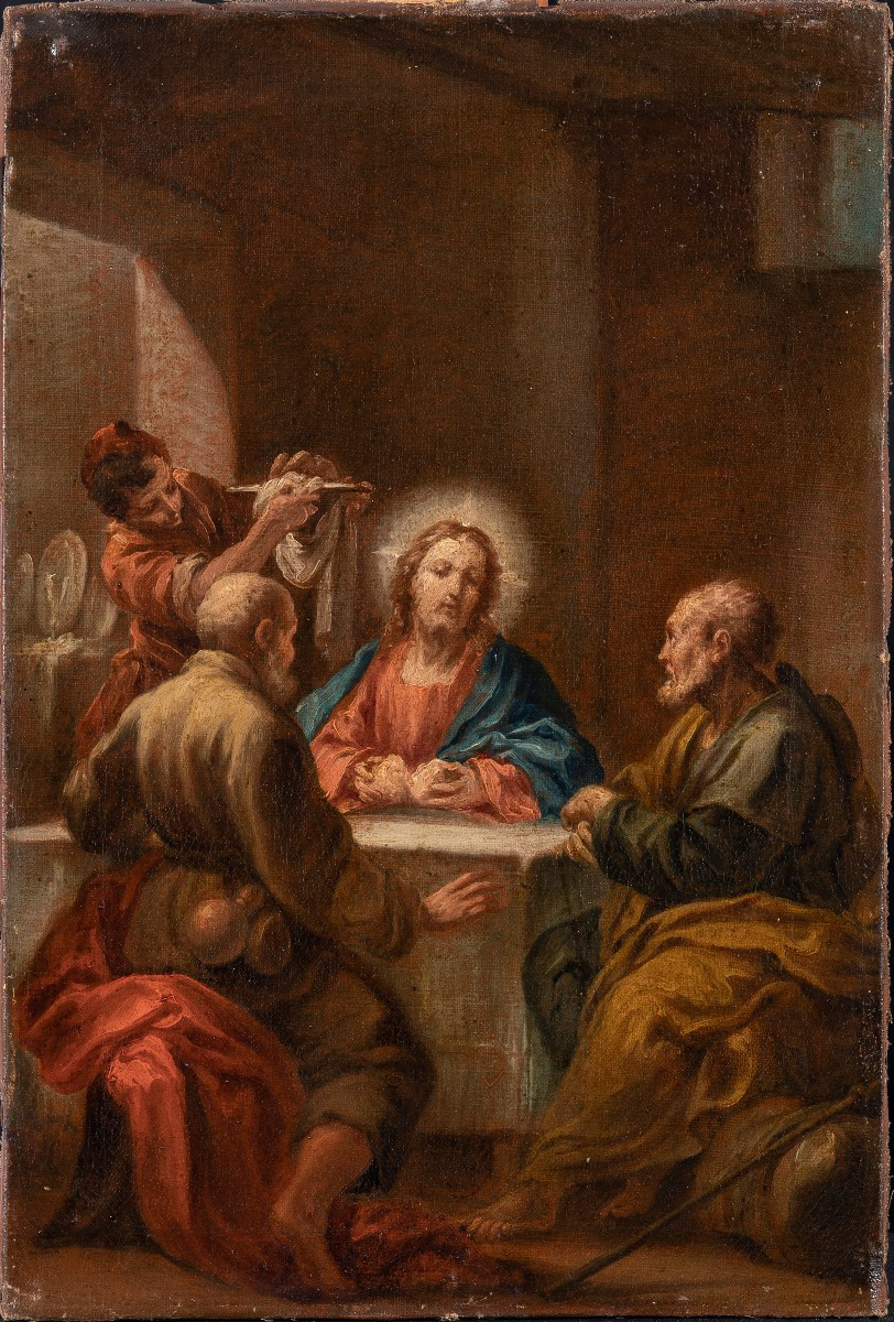 Giuseppe Varotti - Bologne - Huile sur toile d’origine – Le dîner à Emmaüs -photo-2