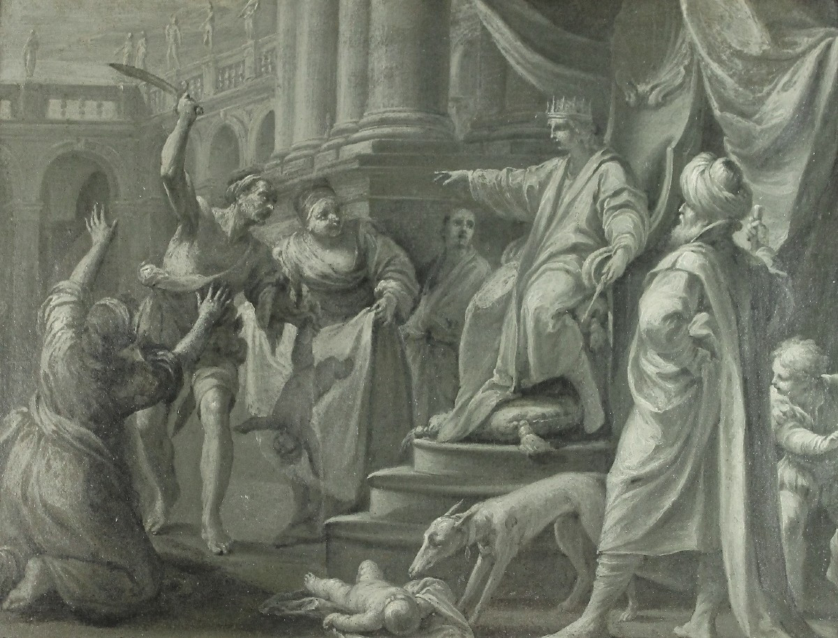 Giuseppe Varotti - Bologna - Monochrome Oil On Paper - The Judgment Of Solomon - 18th Century