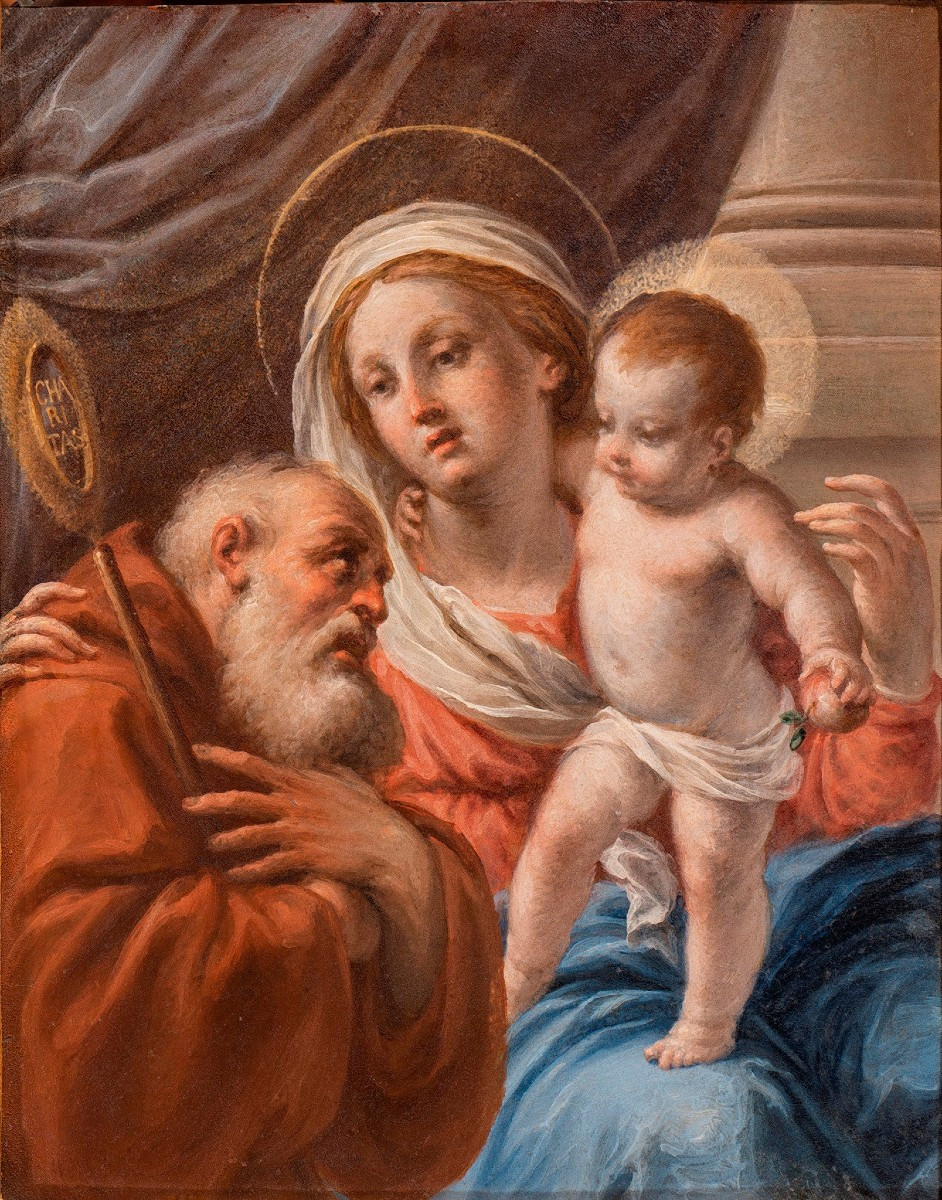 Giuseppe Varotti - Bologna - Oil On Copper – Madonna And Child With Saint Francis Of Paola  