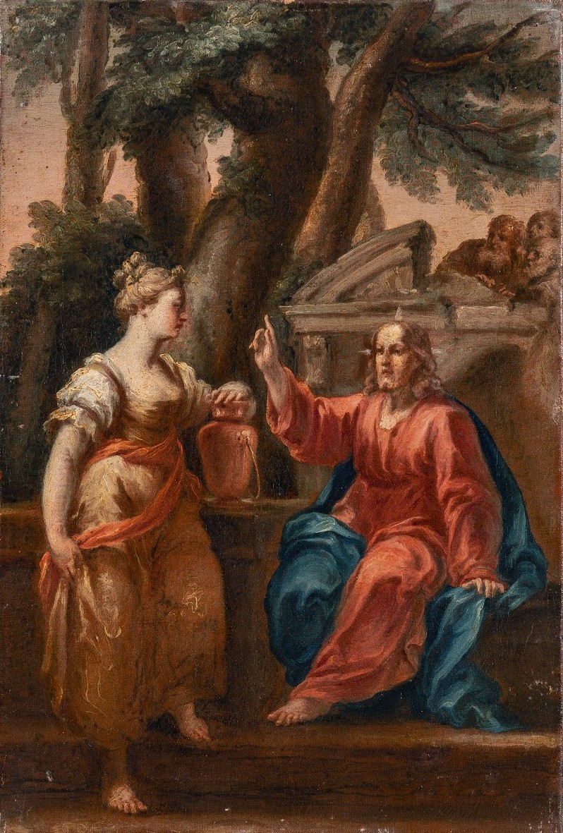 GIUSEPPE VAROTTI - BOLOGNE - HUILE SUR TOILE D’ORIGINE -  Le Christ et la Samaritaine au puits