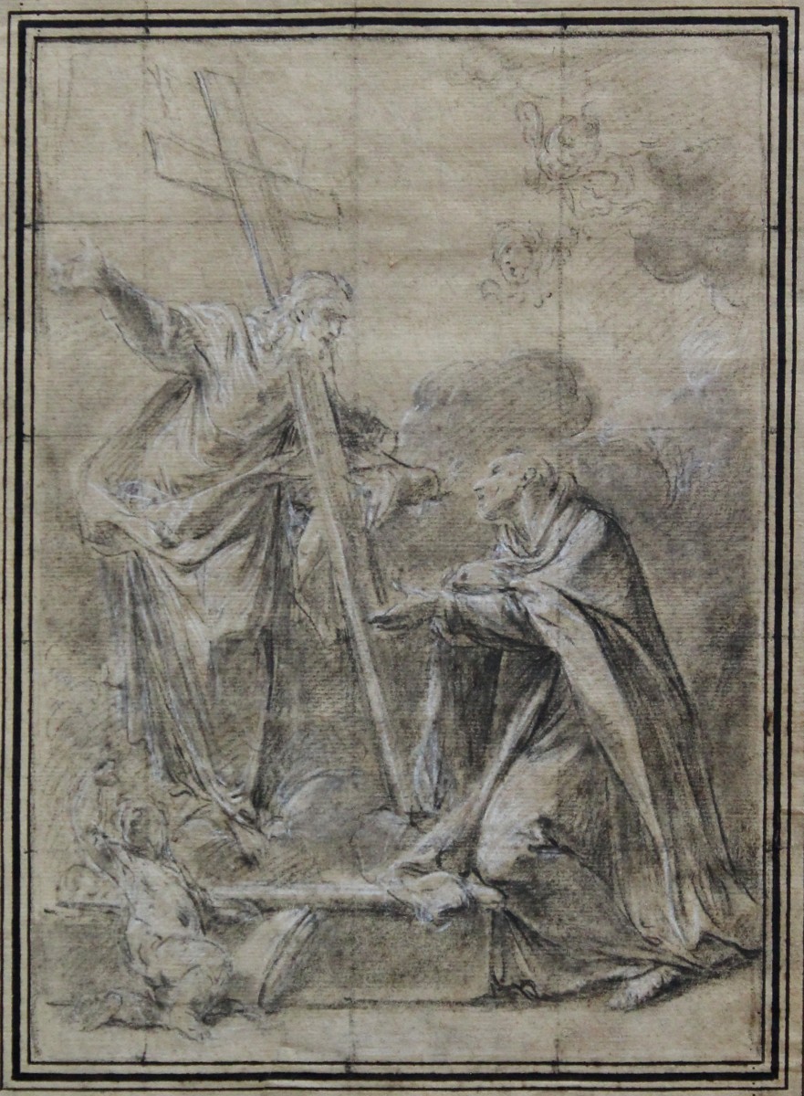 FRANCESCO MONTI - BOLOGNE - DESSIN - LE CHRIST APPARAÎT À SAINT ALBERT CARMÉLITE