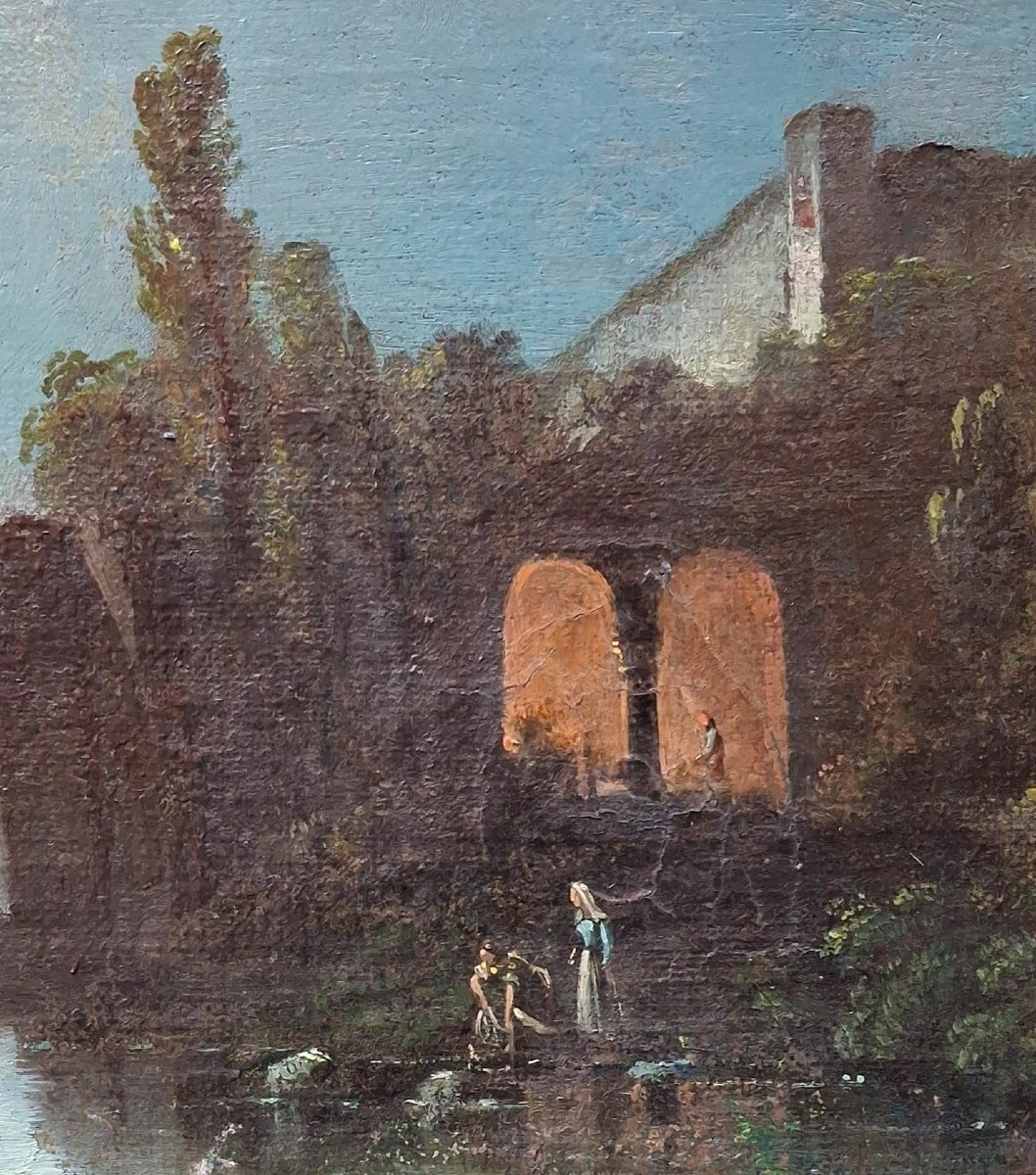 Nocturne - Neapolitan School - Posillipo - 19th Century - Oil On Canvas - Original Frame-photo-2