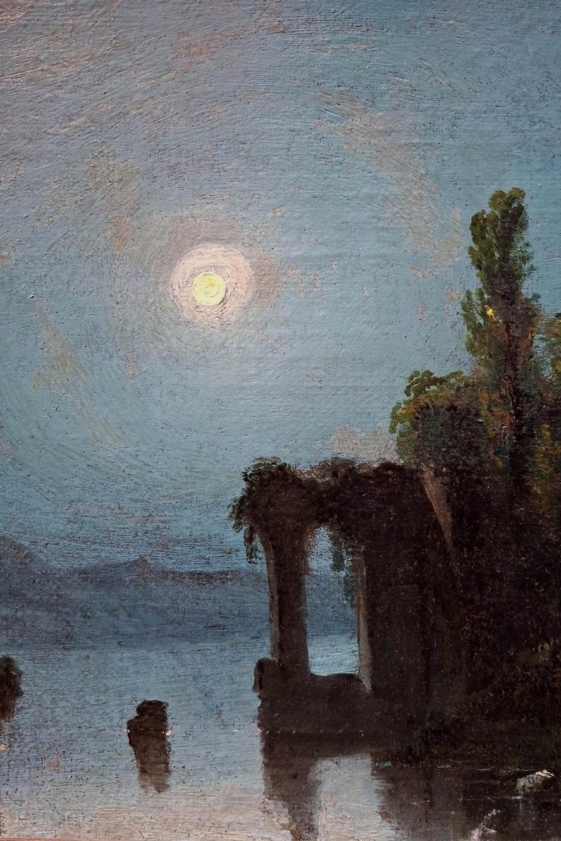 Nocturne - Neapolitan School - Posillipo - 19th Century - Oil On Canvas - Original Frame-photo-3