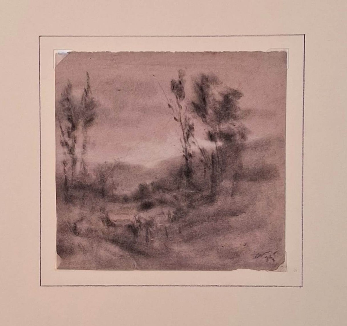 CORIOLANO VIGHI - PAYSAGE EN CAMPAGNE - DESSIN - XIXE SIÈCLE - SIGNÉ - BOLOGNE