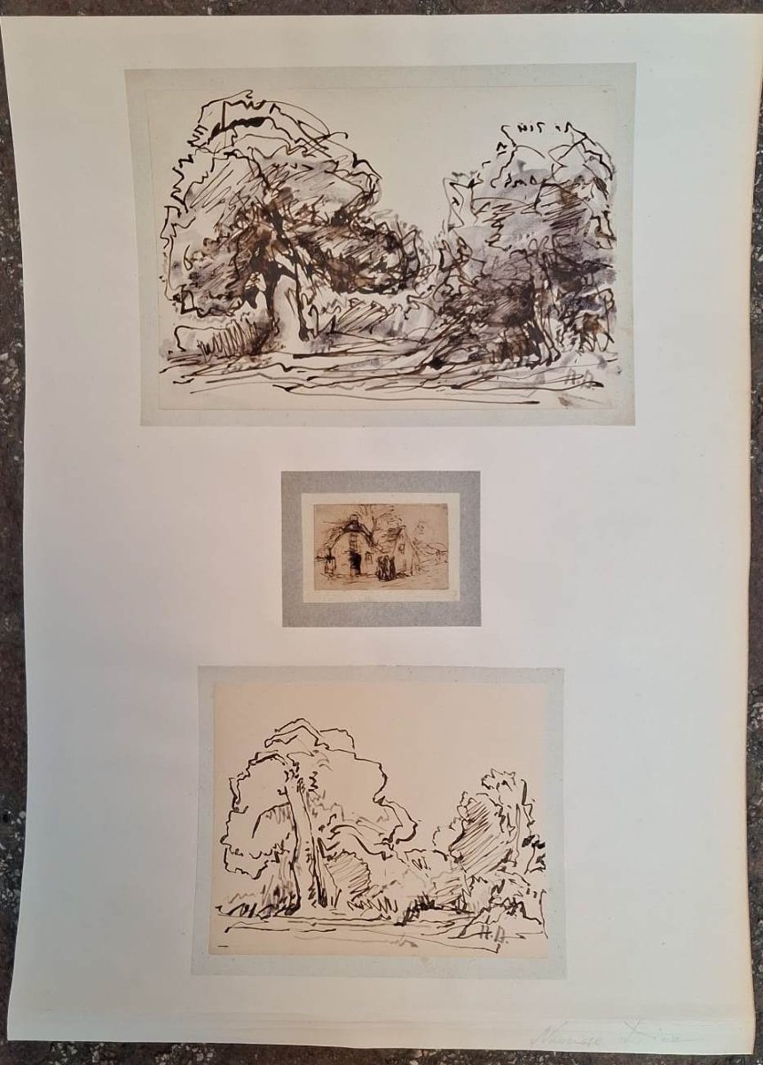 Narcisse Diaz de La Pena - Barbizon - 3 dessins 