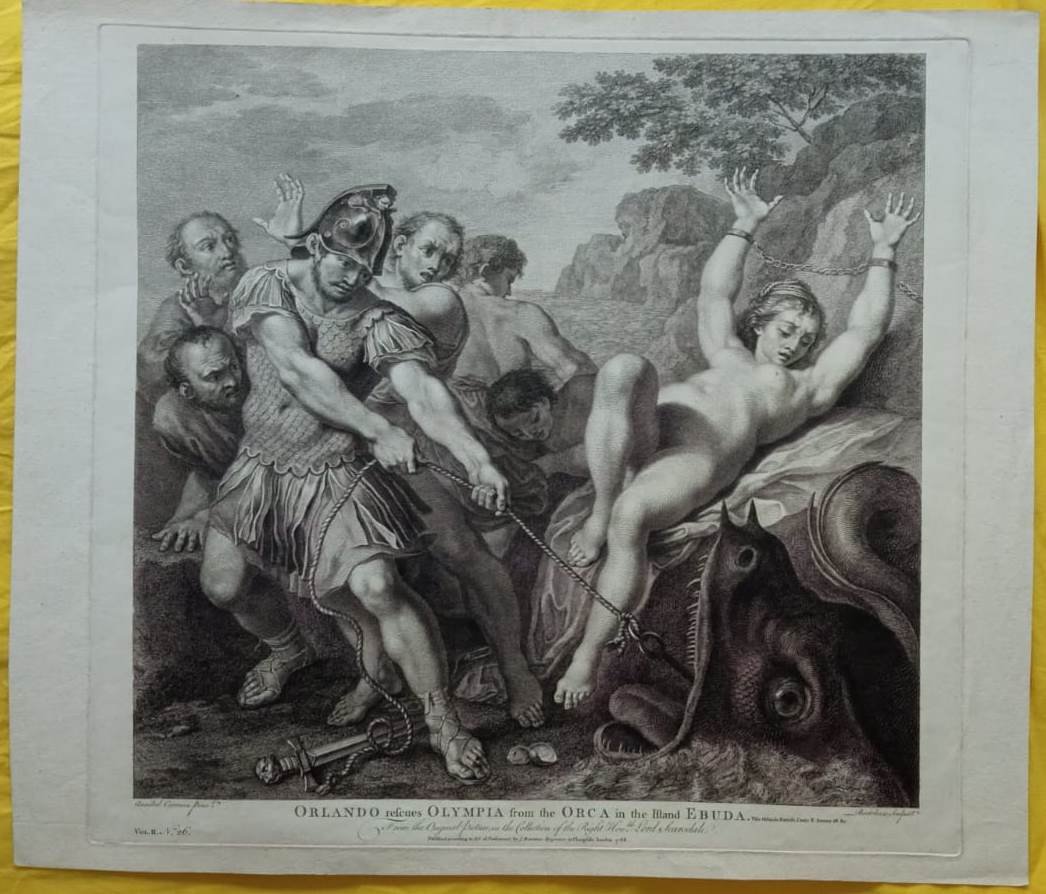 Francesco Bartolozzi - Orlando sauve Olympia - Gravure originale à l'eau-forte et au burin