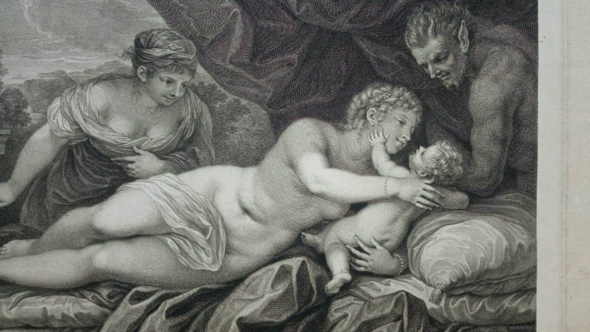 Francesco Bartolozzi - Venus, Cupid, And A Satyr - Original Engraving: Etching And Chisel-photo-2