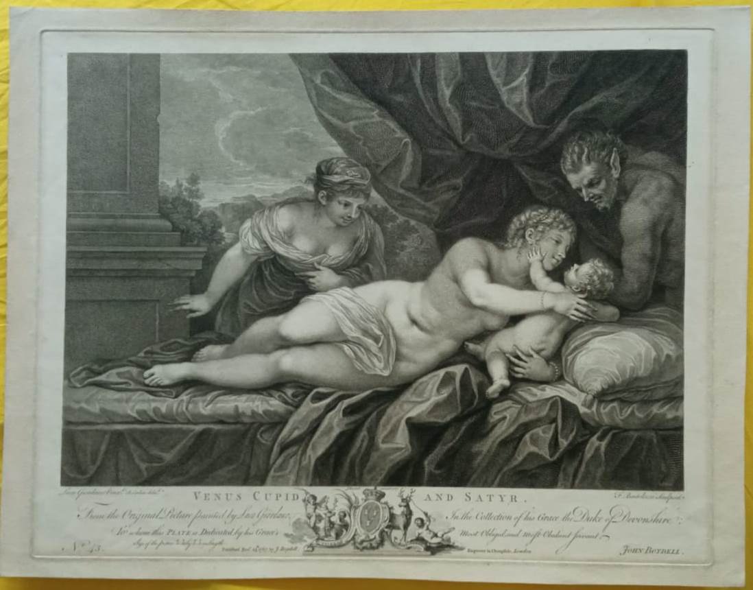 Francesco Bartolozzi - Venus, Cupid, And A Satyr - Original Engraving: Etching And Chisel