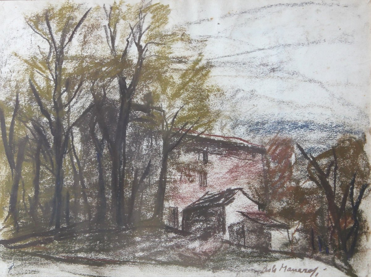 Paolo Manaresi - Landscape With A Cottage - Pastel - Signed