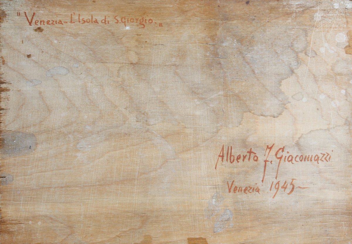 Alberto Giacomazzi - Venise et l'île de San Giorgio - Huile - Signé daté 1945-photo-2