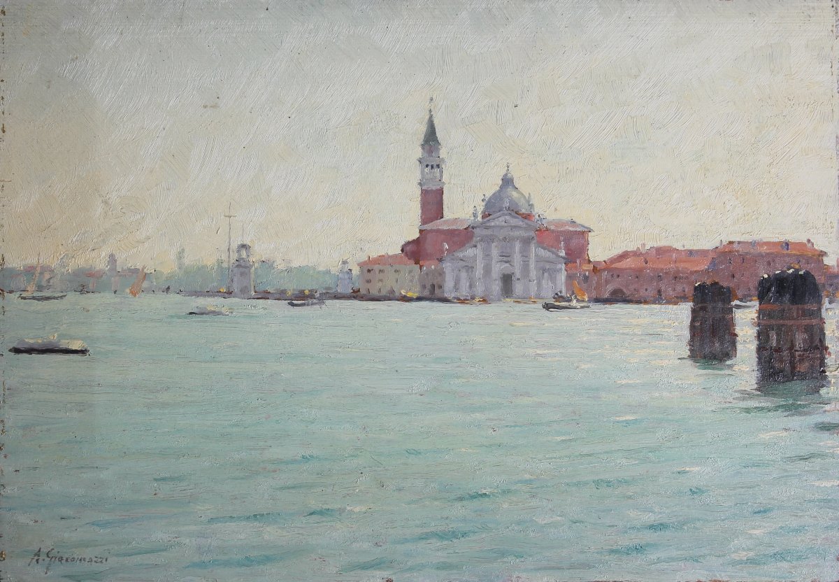Alberto Giacomazzi - Venise et l'île de San Giorgio - Huile - Signé daté 1945