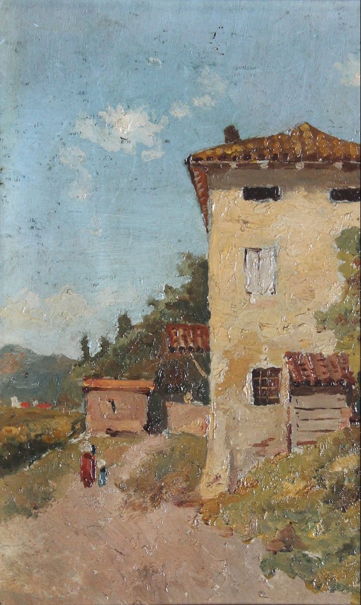 Luigi Bertelli - Oil On Zinc - Landscape With A Cottage - Interesting Label Indicating Origin
