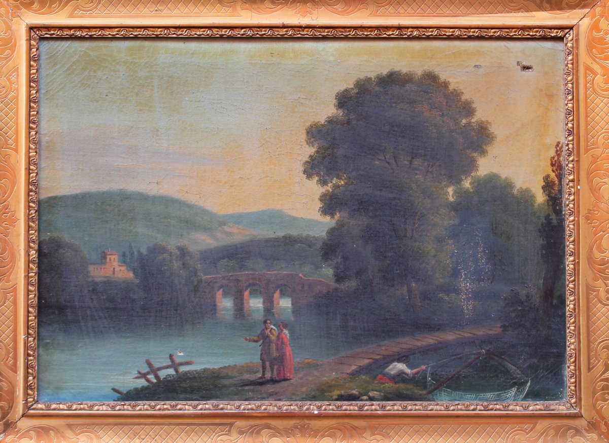 Pair Of Mid-19th-century Italian Landscapes - First Painting - Antique Frames-photo-2