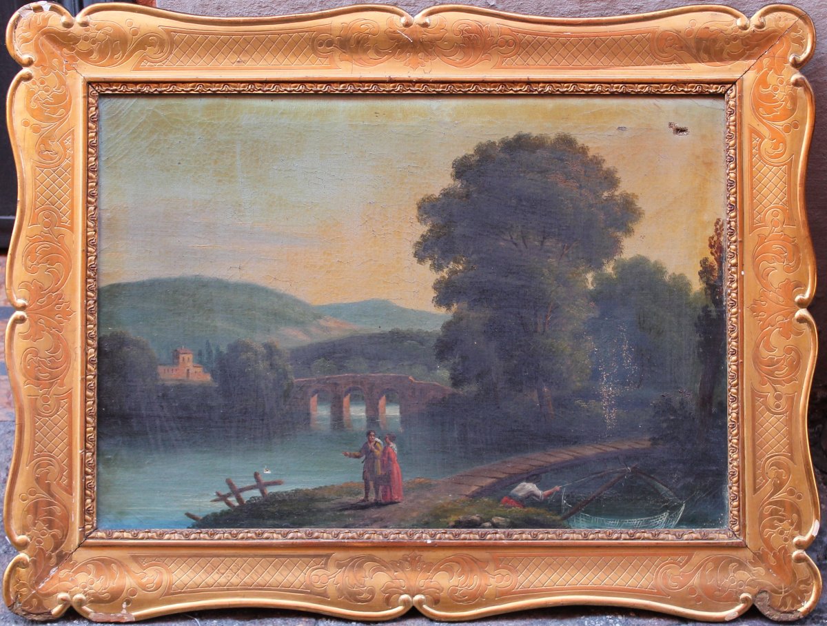 Pair Of Mid-19th-century Italian Landscapes - First Painting - Antique Frames-photo-4