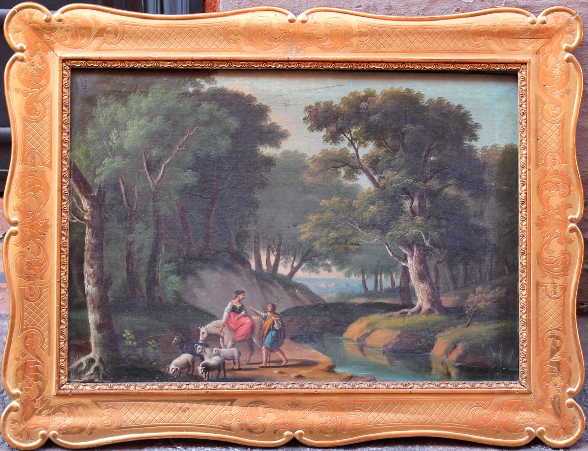 Pair Of Mid-19th-century Italian Landscapes - First Painting - Antique Frames-photo-1