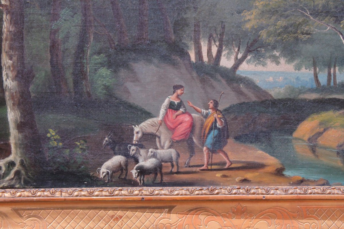 Pair Of Mid-19th-century Italian Landscapes - First Painting - Antique Frames-photo-2