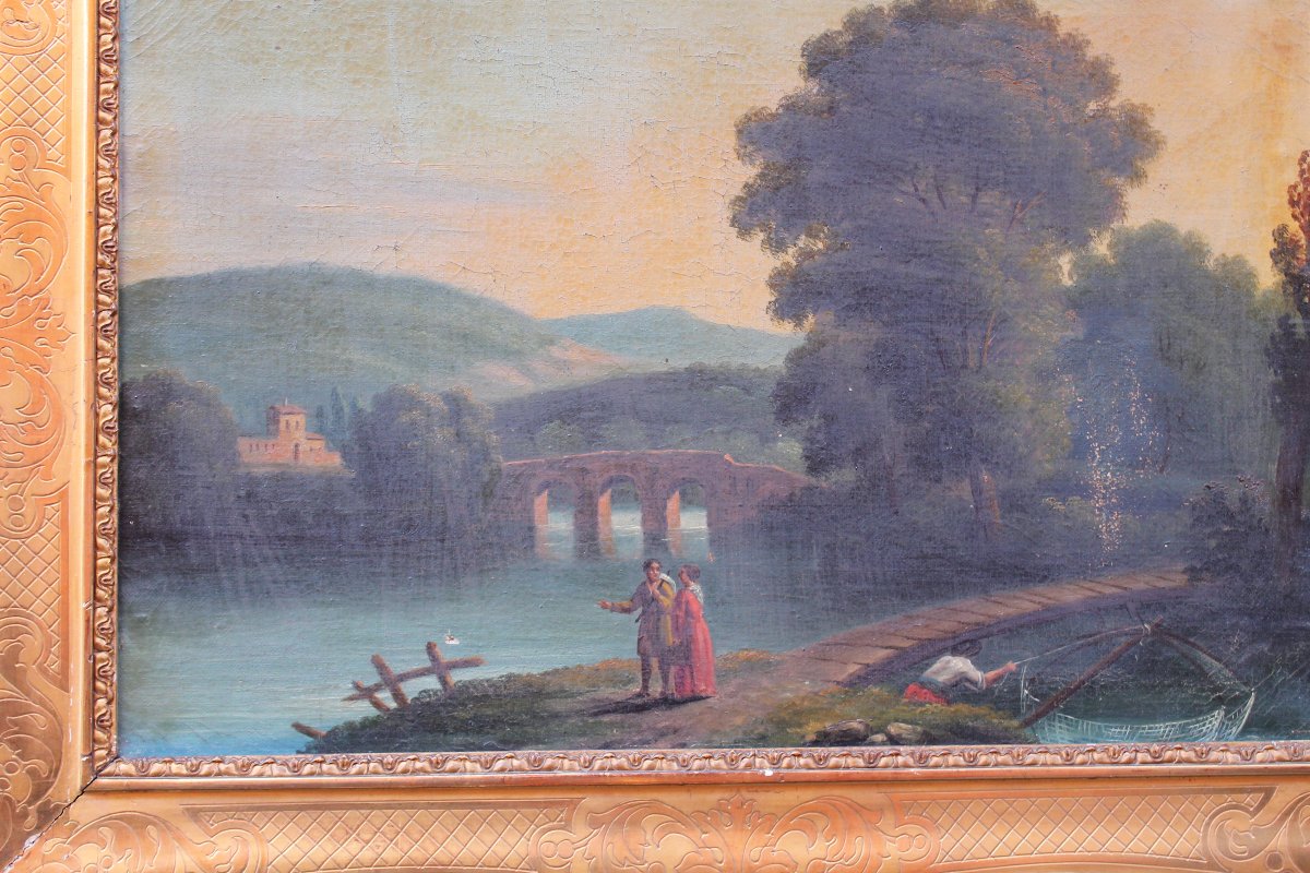 Pair Of Mid-19th-century Italian Landscapes - First Painting - Antique Frames-photo-3