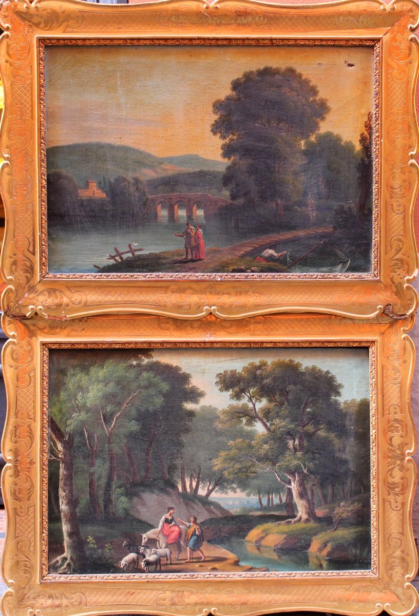 Pair Of Mid-19th-century Italian Landscapes - First Painting - Antique Frames