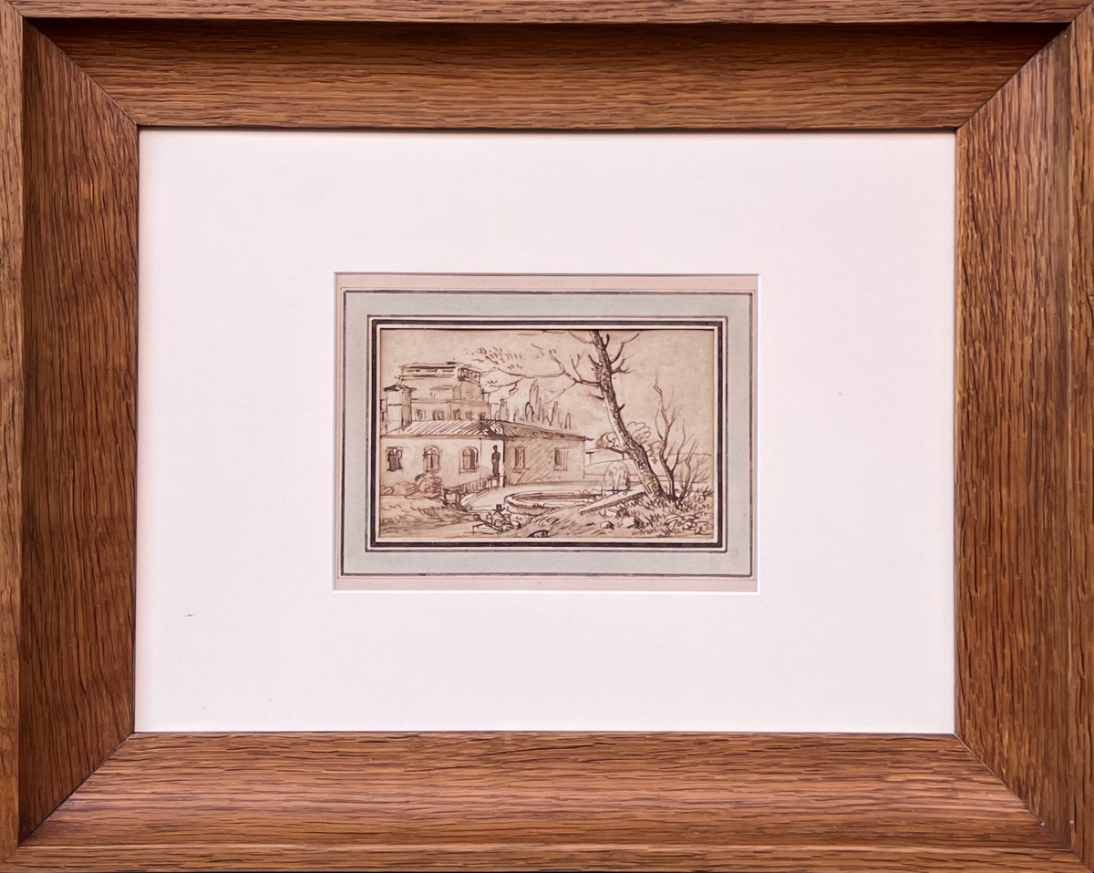 Victor Jean Nicolle -  paysage avec une villa de campagne - Dessin-photo-2