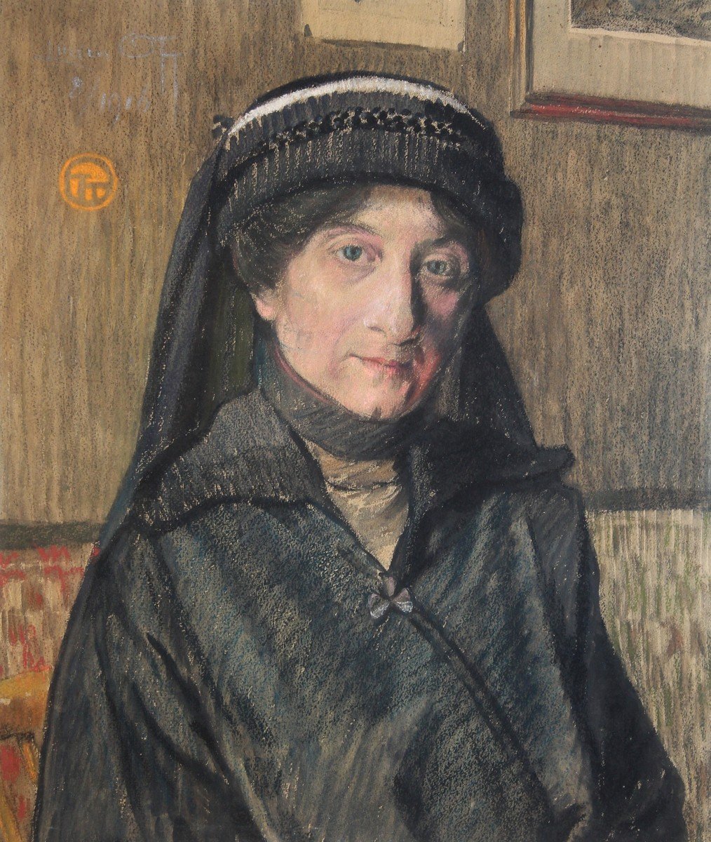 Lucien Ott - Portrait De Femme - Dessin - Pastel