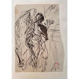 Croquis De Deux Hommes - Alfred Dehodencq (1822 – 1882) - Dessin Encre Et Lavis - Cachet