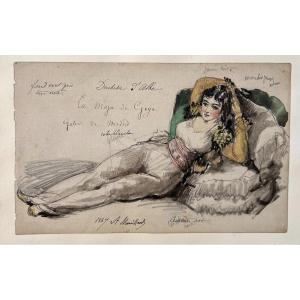 Alfred Mouillard (1831 - 1906) La Maya De Goya Aquarelle Signé