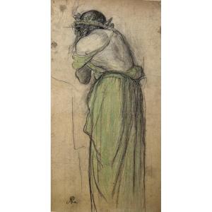 Ary Renan (1857 - 1900) - Etude De Femme Vue De Dos - Dessin - Pastel - Monogrammé 