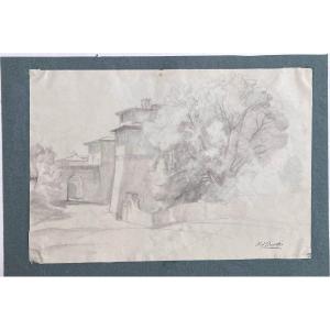 Alexandre Desgoffe - Ariccia - Rome - Dessin 19e Cachet