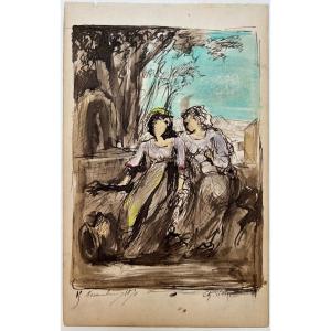Charles Baptiste Schreiber (1845 - 1903) Pen And Watercolor Cm 17,6 X 11,2  Signed And Dated